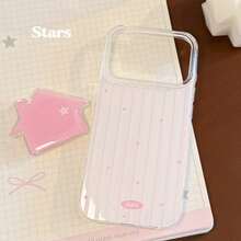 GUCADI 1pc White & Pink Vertical Stripe Star + Pink House Stand Cute Pink House Stand Phone Case Compatible With Iphone 17 Pro Max, 16 Pro, 15, 14 Hard