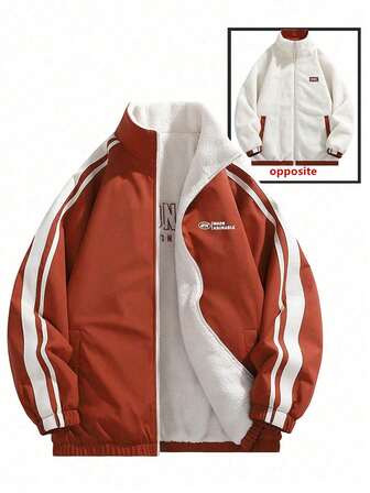 Chaqueta reversible de manga larga con cuello alto para hombre, abrigo exterior de moda casual de lana de borrego nueva