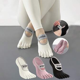 1双/3双-女士瑜伽袜，纯色露背五趾舞蹈健身蹦床足尖袜，普拉提防勾丝女士袜子，厚款踝部瑜伽袜，深色透气无缝设计，增强抓地力，适合瑜伽爱好者及健身活动