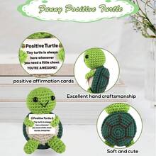 1pc Positive Energy Crochet Sea Turtle Gift, Inspiring Gift For Coworkers, Friends, Family, Suitable For Both Men And Women; Mini Handmade Crochet Shark, Duck, Penguin With Positive Energy Card, Christmas/Birthday Gift - Multicolor - View 2