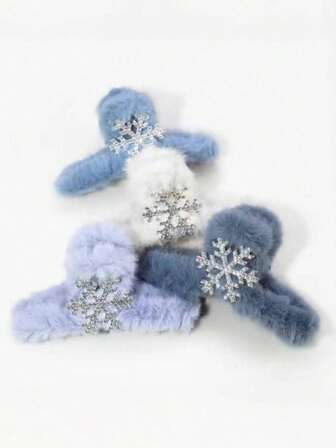 1个新款钻石雪花闪亮优质大号真兔毛发夹，高档毛绒鲨鱼毛发夹，女士款，长115厘米，宽5.5厘米，高4.3厘米，秋冬圣诞风格，情人节爱心发夹，引领时尚潮流的LE发夹，流行多功能17色头饰发夹