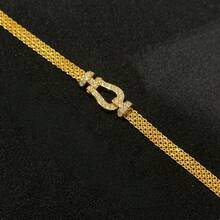 18K镀金复古马蹄形锆石装饰可调节女士手链 - 金色 - 查看 2