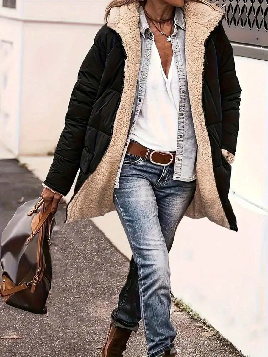 Mobula Sound Reversible Padded Coat, Fashion Casual Outerwear For Autumn/Winter, Suitable For Festivals, Holidays, Daily Wear, Dates, Travels - Black - View 1