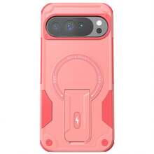 Pink For Pixel 9/Pixel 9 Pro/9 Pro XL/Pixel 10/Pixel 10 Pro/10 Pro XL Shockproof Heavy Duty Magnetic Holder Case Hybrid Slim Dual Layer Stand Protective Kickstand Phone Cover With Universal Adjustable Phone Strap/Lanyard/Chain & Back Sticker - 粉色 - 查看 8