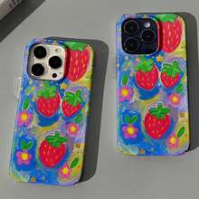 Funda rígida protectora a prueba de golpes con patrón de flores de fresa, adecuada para teléfonos 16 15 14 13 12 11 Pro XR XS Plus, regalo de funda protectora unisex - Multicolor - Ver 10