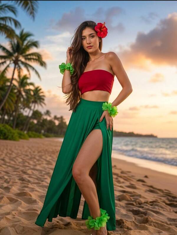 Disfraz Conjunto de Lilo: Lilo y Stitch con Blusa Crop Top y Falda para Halloween