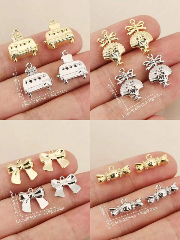 10 Fashion DIY Copper Zirconia Exquisite Jewellery Pendants Semi-Finished Jewellery Decorations, Various Styles Of Accessories Available, 18K Plated, Can Be Matched With Any Jewellery