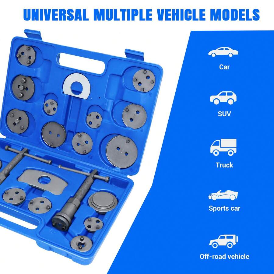 22pcs Brake Caliper Rewind Tool Kit To Wind Back Front And Rear Disc Brake Piston Compression Pad Replacement Master Set - 22pcs - View 1
