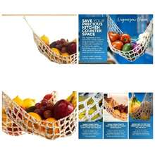 Hamaca colgante de frutas debajo del gabinete u2013 1 hamaca de macram con 2 ganchos u2013 cesta de algodn tejida a mano para almacenar productos, pltano, decoracin de cocina bohemia para ms espacio en - Paquete de 1 - Ver 1
