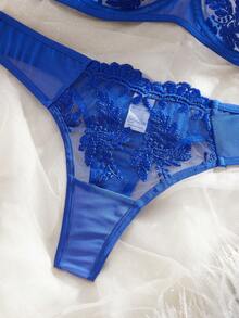 Elegant Blue Embroidered Sexy Lingerie Set - Royal Blue - View 4