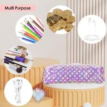 Purple Glitter Pencil Box Shiny Pencil Box Storage Pen Case Cosmetic Bag MultiPurpose Pens Pouch Pen Pouch Organiser With Zipper For Daily Work 1Pcs