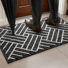 Waterproof All-Season Doormat, Low Profile Indoor Outdoor Door Mats, Easy Clean Patio Mat, Dirt Trapping Outdoor Welcome Mats, Non-Slip Outdoor Indoor Entrance - Patio, Porch, Stain And Fade Resistant - 黑與白 - 查看 7