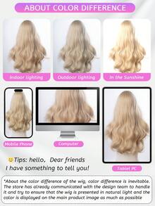 1 合成耐热假发，带刘海，金色卷发假发，24 英尺长，纤维制成，适合日常使用，自然仿真假发 - 金色 - 查看 7