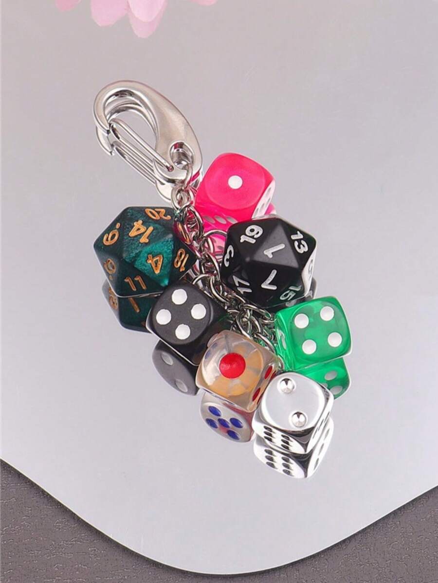 1pc Unisex Handmade Dice Keychain Unique Subculture Y2K Accessory Contrast Color Bag Charm Car Accessories For Woman Gifts For Women Gifts For Men - Multicolor - View 1