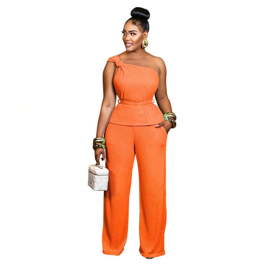 C7508 Europäische und amerikanische Mode Damen einfarbiges ärmelloses Oberteil und lässige Hose Zweiteiler Neu