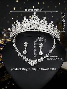 Classic Crystal Crown Necklace & Earrings Set, Fashion Jewelry Set For Brides, Bridesmaids, European & American Style