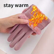 1 双女士冬季手套，粉色和黑色户外保暖手套，防风触屏保暖滑雪手套，适合滑雪、徒步、钓鱼、飞行等户外活动，圣诞节配饰 - 彩色 - 查看 7