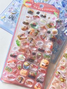 3D Embossed Stickers, Solid Cartoon Food & Animal Crystal Phone Case Decorative Stickers