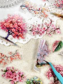 50pcs/Pack Vintage Tree & Floral Stickers For Scrapbooking, Diary, Album Decoration, Spring/Summer/Autumn/Winter Scrapbook Supplies Stationery - Multicolor - View 9