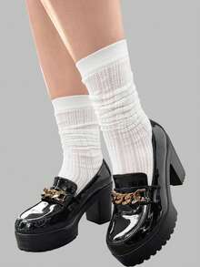 DareSee Women's Black Soft Leather Platform Slip-On Casual Shoes 2025 New Korean Style Thick Bottom Low Top High Heel Loafers For Petite Music-Fest Y2K-Fest Back To School Autumn Winter Gifts