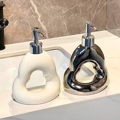 Luxury Ceramic Refillable Pump Liquid Soap Dispenser, Fashionable Bathroom Decor Bottle, Countertop Lotion Bottle, Hotel/Motel Room Shampoo/Body Wash Bottle, Commercial Bathroom Supplies, Office Restroom Lotion Bottle, Hotel Lobby Soap Dispenser