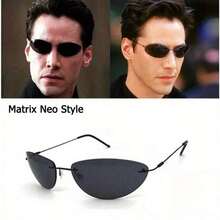 Men's Matrix Neo Style Fashion Glasses - Ultra-Light Frameless Design, Simple Black Metal Frame, Anti-Glare, Suitable For Daily Driving And Casual Outfits - 1 - 查看 1