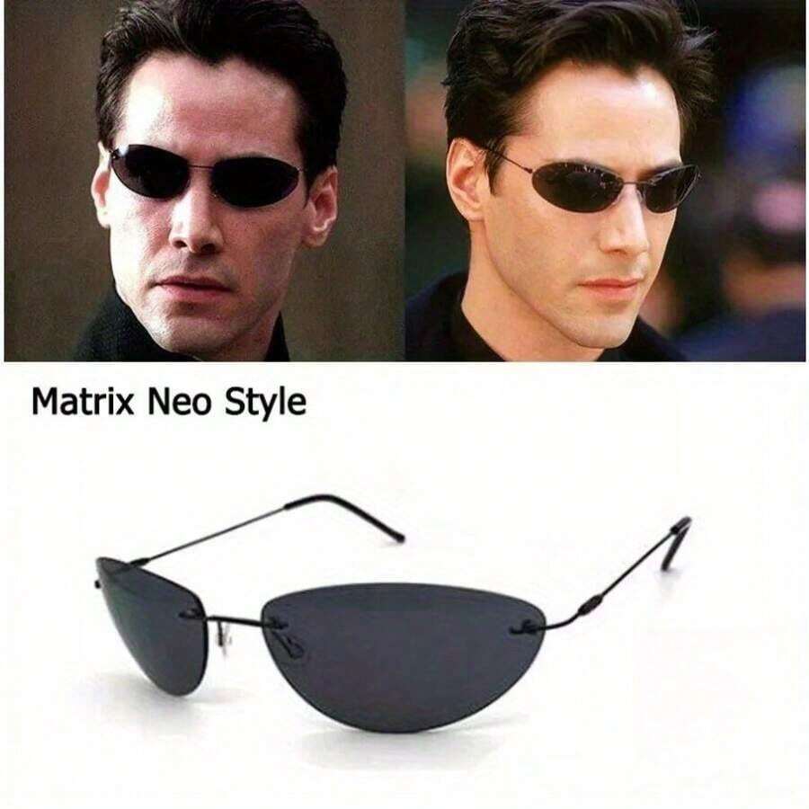 Men's Matrix Neo Style Fashion Glasses - Ultra-Light Frameless Design, Simple Black Metal Frame, Anti-Glare, Suitable For Daily Driving And Casual Outfits - 1 - 查看 1