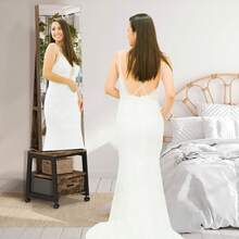 Organizador de Joyas con Espejo de Cuerpo Completo 168 cm, Joyero de Pie con Cerradura, Luz LED, Cajón y Estante Trasero – Clóset Moderno para Almacenaje & Beauty - Marrón - Ver 2