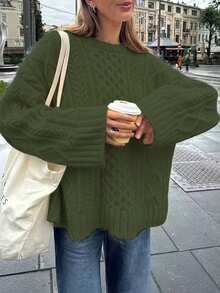 Women's Casual Romantic French Style Simple Elegant Knit Sweater, Autumn/Winter - Army Green - View 2