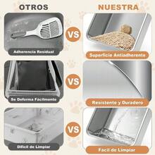 Arenero para Gato Inoxidable, Caja de para Gatos con Lado Alto de Metal, Arenero para Gato para Interior, Inodoro para Gatos y Mascotas, Antiadherentes, Sin Olor 45 * 35 * 15cm - 45*35*15 cm - Ver 6