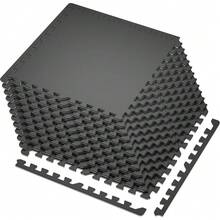 SUPERJARE 0.4'' Thick 12 Pcs 48 Sq Ft Rubber Top Exercise Equipment Mats, High Density EVA Foam Mats With Rubber Top, Interlocking Gym Flooring For Home Gym, Protective Workout Mat, Black/Grey