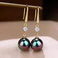 1 Pair Of Imitation Pearl Earrings For Women, New  Fashionable Versatile Earrings, Face Slimming Gold Earrings, Ear Hooks - 金色+孔雀綠 - 查看 13