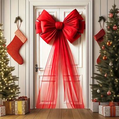 Elegante fiocco rosso per porta - Decorazione in poliestere lavabile multifunzionale, adatta per matrimoni, compleanni, inaugurazioni - Perfetta per portico e ingresso, ideale per Natale
