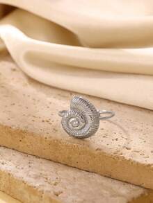 1 pieza Anillo de apertura de concha de moda para mujer, color dorado, de acero inoxidable con diseño geométrico de la serie oceánica, joyería para fiesta en la playa, regalo