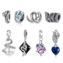 1 Stück 925 Sterling Silber Vintage Schlangen Serie Charms Perlen Regenbogen Kristall Anhänger für Frauen Armband Mode Herstellung einzigartiger DIY Schmuck Geschenk