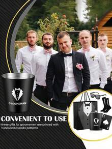 Complete 1/6 Person Groomsmen Gift Set With Individual Kits For The Wedding Party Includes A Hip Flask Glasses Bottle Opener Socks Funnel Glass And Carry Bag For A Memorable Celebration Event - 黑色 - 查看 7