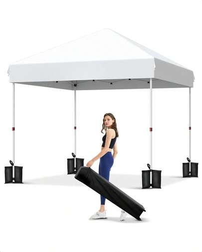 Carpa Plegable Instantánea 3x3 m Blanca, Gazebo Portátil Reforzado con Bolsa de Transporte con Ruedas, Protección UV y Sacos de para Exteriores, Camping y Eventos – Outdoor Event