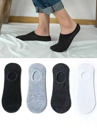 4 Pairs Men's Thin Shallow Low-Cut Solid Color Breathable Invisible Boat Socks, Summer