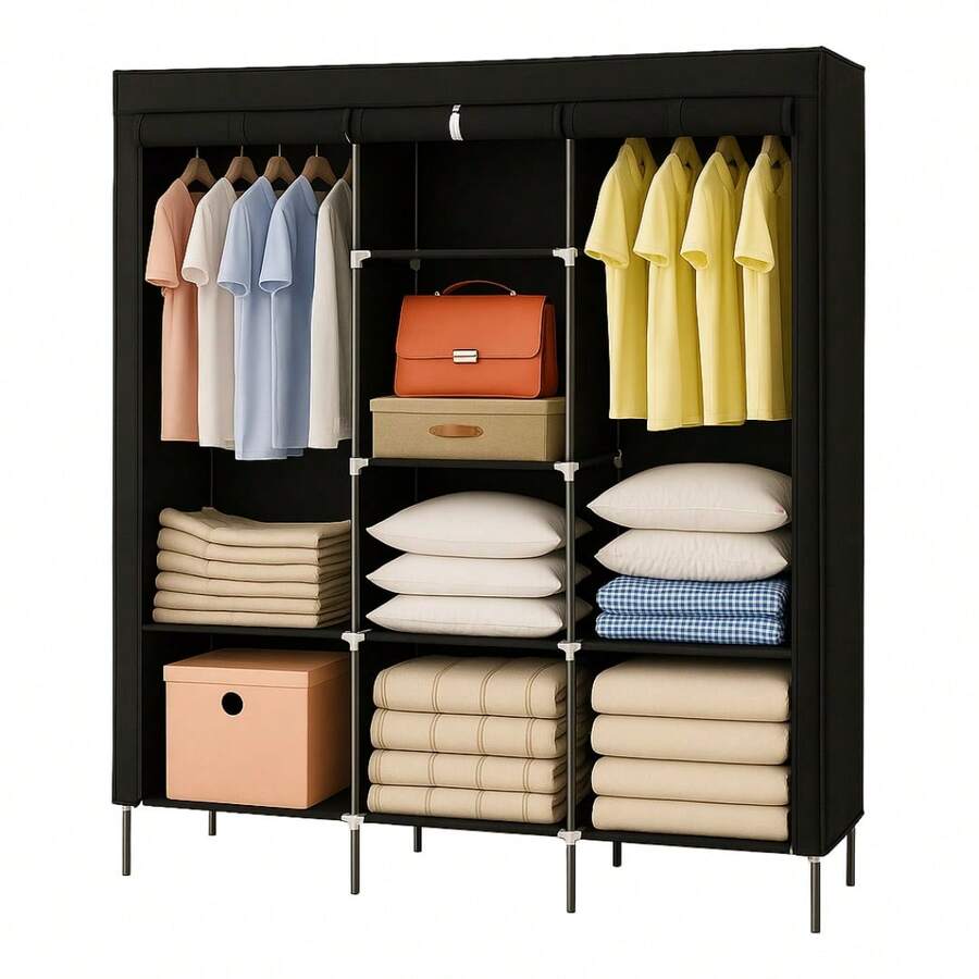 Foldable Wardrobe Clothes Organizer Cheap Closet - màu đen - Xem 1
