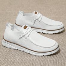 Mens Casual Slip In Boat Shoes Fashion Lightweight Slip On Loafers Walking Dress Sneakers Work Mesh Oxfords Soft Sole - trắng - Xem 2