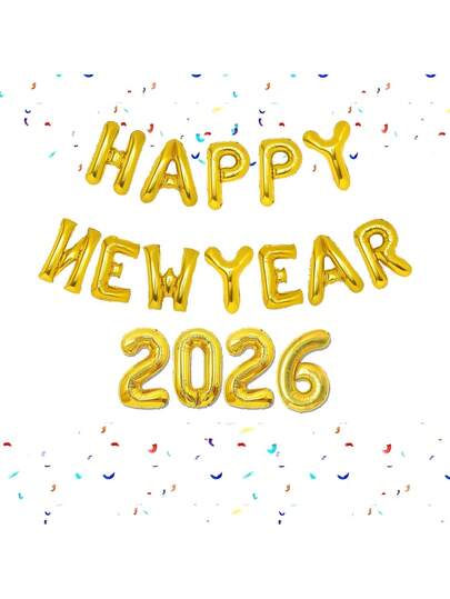 1/16 件/套 2026 新年快乐金银横幅气球派对装饰链接金色皇冠 2026 气球