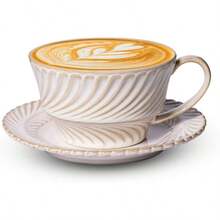 Ceramic Latte Cup With Saucer 12 OZ Cappuccino Cup Vintage Cafe Art Cups For Espro Turkish Coffee Farmhouse Latte Mugs Tea Cups And Saucers Porcelain Set For Baristas Great Gift