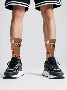1 Pair Customized Face Socks, Customized Photo Socks, Customized Printed Mid-Calf Socks, Can Print Any Face On Socks, Suitable As Anniversary Gift, Halloween, Christmas Creative Gift, Bride Gift, Gift For Boyfriend, High-Quality Couple Christmas Hat Printed Socks, Men's Calf Socks, New Thick Women's Long Socks For Autumn/Winter. Suitable For Daily Wear, Office, Outdoor Sports. - Multicolor - View 5