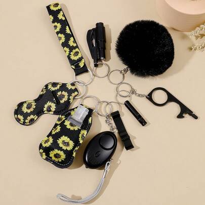 9 piezas Mujer con patrón de vaca silbato & pompón accesorio moda Llavero para clave Decoración