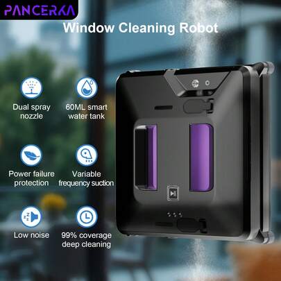  PANCERKA T48 Intelligent Window Cleaning Robot, Deep Cleaning Coverage Rate Reaches 99%, Fast Cleaning Speed, Large Size Body, With Intelligent Edge Detection, Power Failure Protection Function, Household & Commercial Smart Window Vacuum Cleaner