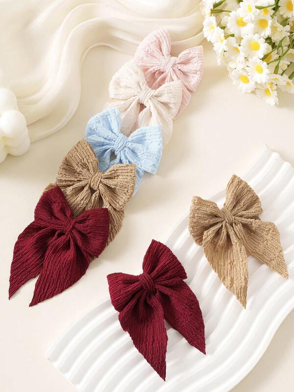 5pcs/Set Girls' Multicolor Polyester Bow Hair Clips, Cute & Fashionable Hair Accessories, Suitable For Casual Daily Wear