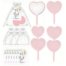 18 piezas Espejo de mano con forma de corazón, espejo de viaje ligero con asa linda y orificio para colgar, espejo cosmético de una sola cara (rosa, blanco, negro, verde), empacado en bolsa con cordón, excelente para regalos de Navidad, Halloween, Día de la Madre, boda, despedida de soltera