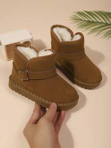 1 Paar neue einfarbige Winterstiefel für Kinder, Mädchenschuhe, einfache flache rutschfeste warme Schneestiefel mit flauschiger Fütterung, gemütlich und modisch für den täglichen Gebrauch und Outdoor-Aktivitäten (Sohle ist zufällig, fällt klein aus, empfiehlt eine Nummer größer zu bestellen) - Braun - Übersicht 7