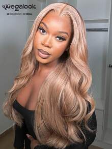 MEGALOOK 13x4蕾丝前置波浪卷发假发，180%密度 - 100%真人发丝，预先拔毛，自然发际线，浅棕色，透明蕾丝无分缝 - 全天舒适，隐形发际线，适合办公室、派对、Y2K风格、度假、户外活动、周日盛装、校园、学校假期、圣诞节、返校季、婚礼、万圣节、节日、约会之夜等场合，女士魅力假发 - S20L - 查看 3