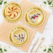 20/40 件金色纸盘餐巾用品套装，大型晚宴盘子，一次性生日派对用品蛋糕甜点盘，婴儿洗礼餐具套装派对装饰品烧烤野餐婚礼毕业纪念日 - 金色 - 查看 8